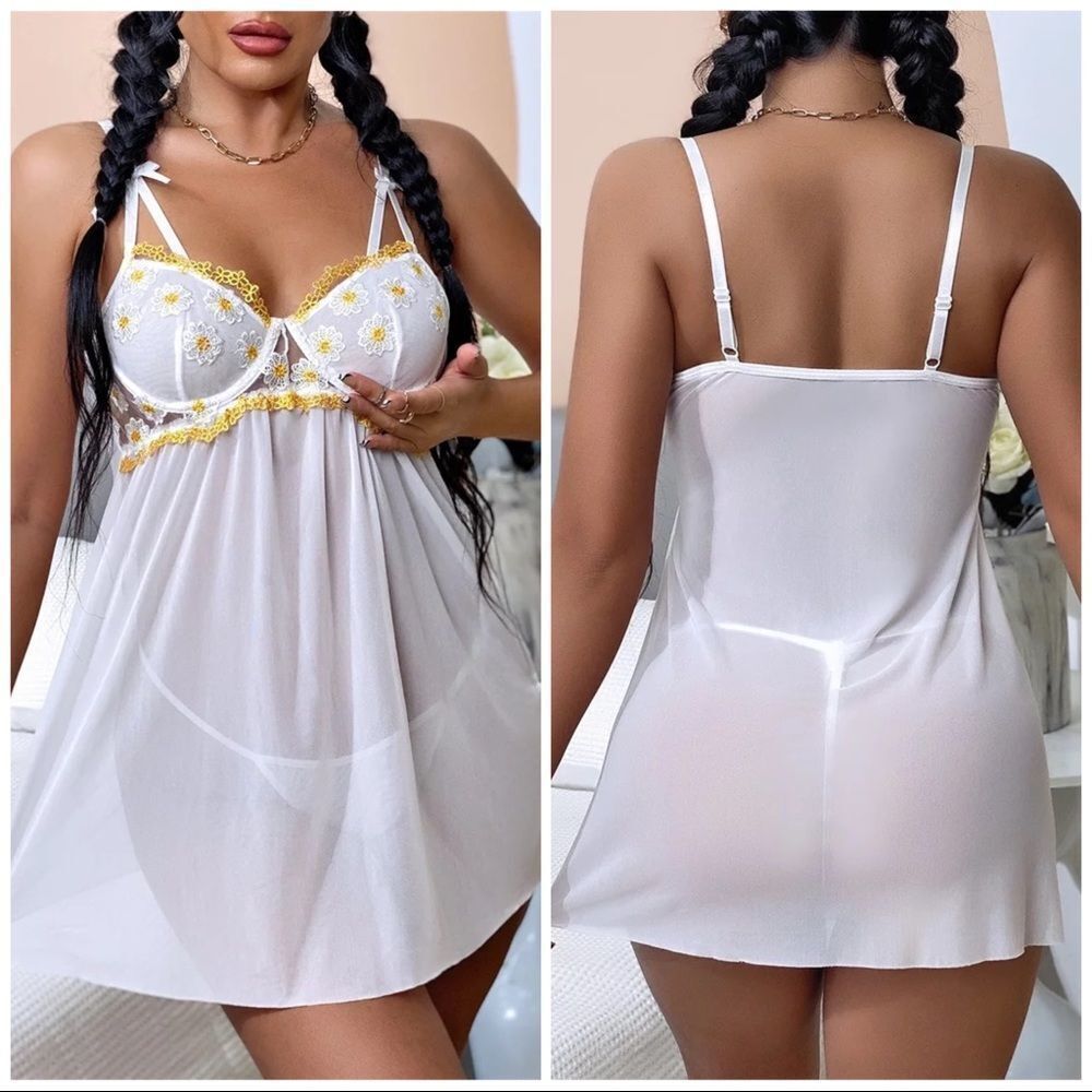 ❤️ NEW romantic transparent embroidery decor nightdress set